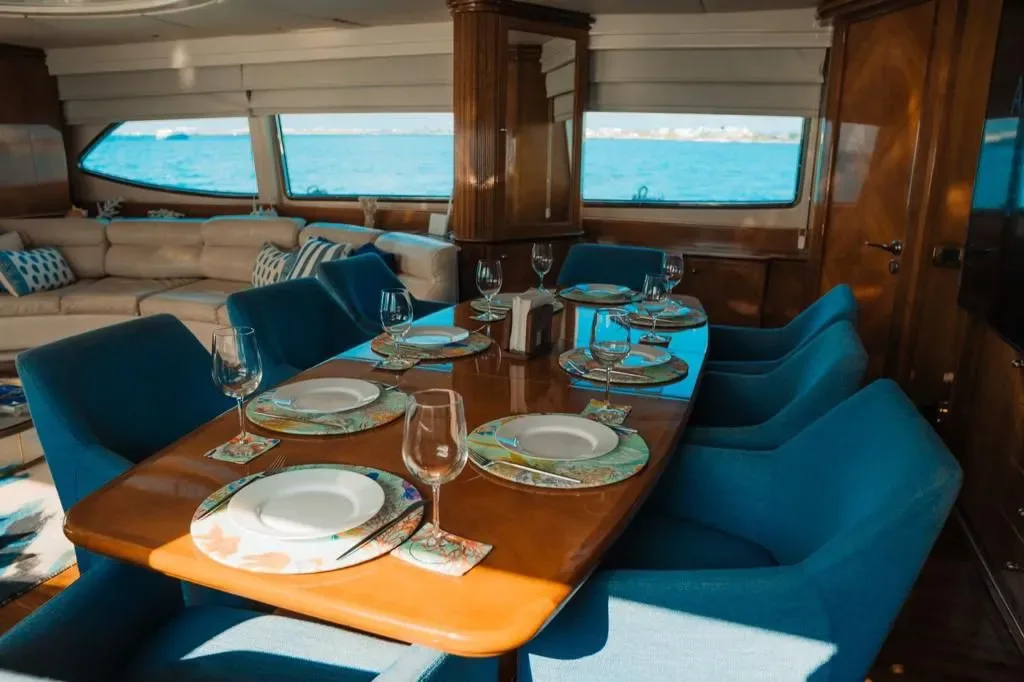 Dining table inside a yacht